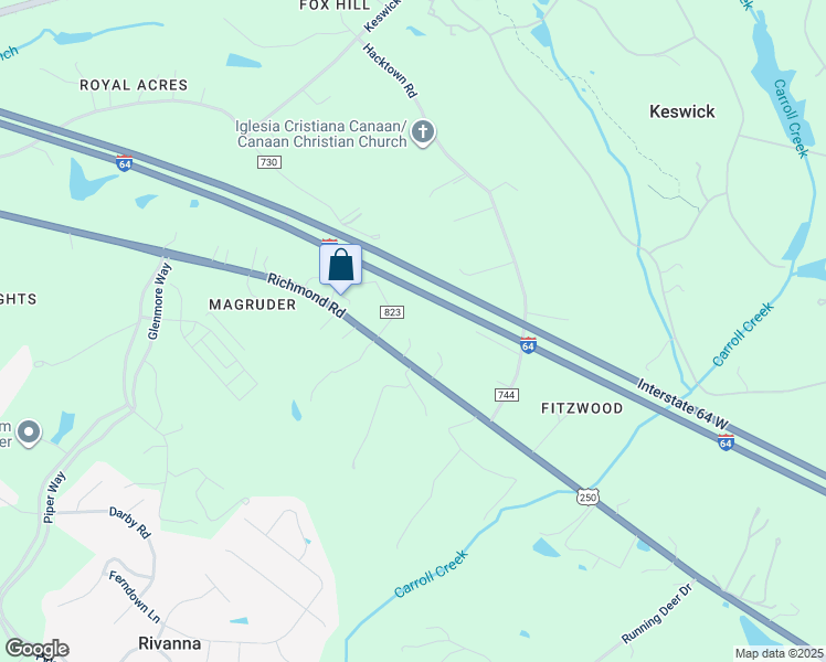 map of restaurants, bars, coffee shops, grocery stores, and more near 3756 Richmond Road in Keswick