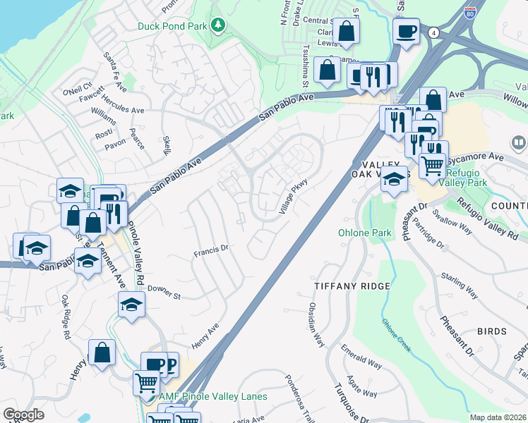 map of restaurants, bars, coffee shops, grocery stores, and more near 237 South Wildwood in Hercules