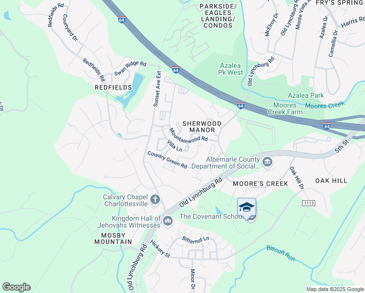map of restaurants, bars, coffee shops, grocery stores, and more near 1242 Villa Lane in Charlottesville