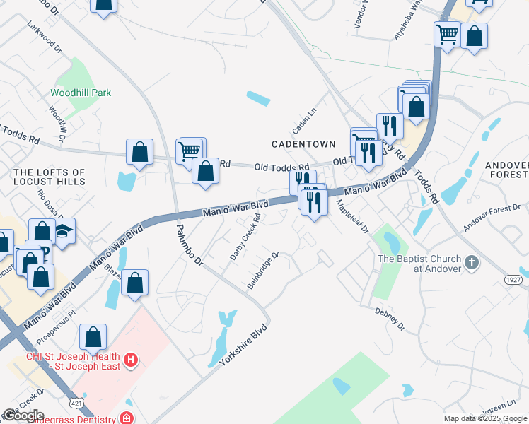 map of restaurants, bars, coffee shops, grocery stores, and more near 498 Darby Creek Road in Lexington