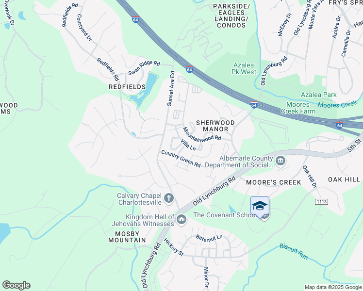map of restaurants, bars, coffee shops, grocery stores, and more near 1311 Villa Way in Charlottesville