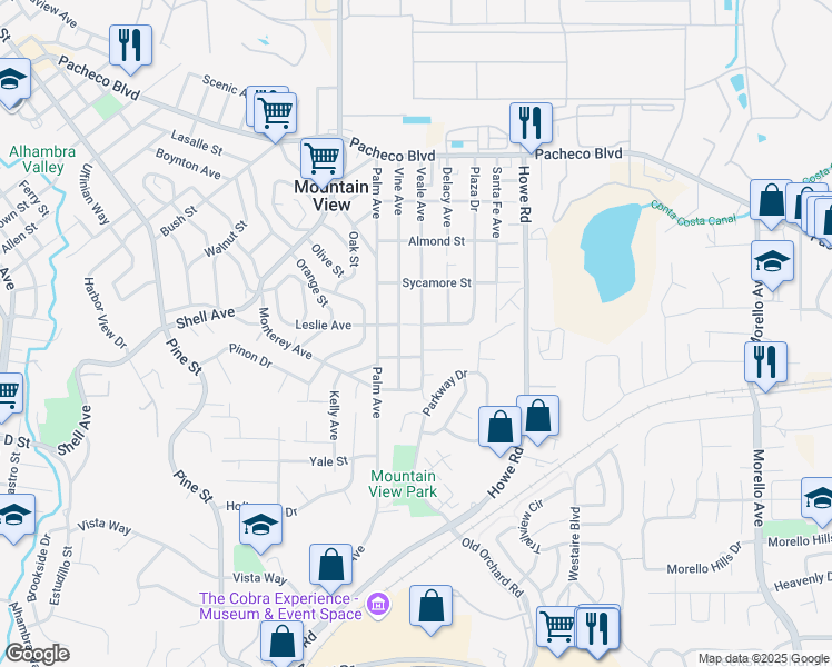 map of restaurants, bars, coffee shops, grocery stores, and more near 919 Veale Avenue in Martinez