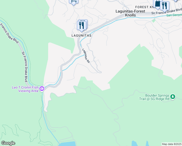 map of restaurants, bars, coffee shops, grocery stores, and more near 70 Spring Avenue in Lagunitas-Forest Knolls