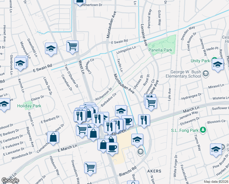 map of restaurants, bars, coffee shops, grocery stores, and more near 5342 Barbados Circle in Stockton