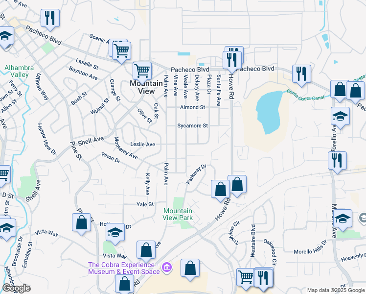 map of restaurants, bars, coffee shops, grocery stores, and more near 919 Veale Avenue in Martinez
