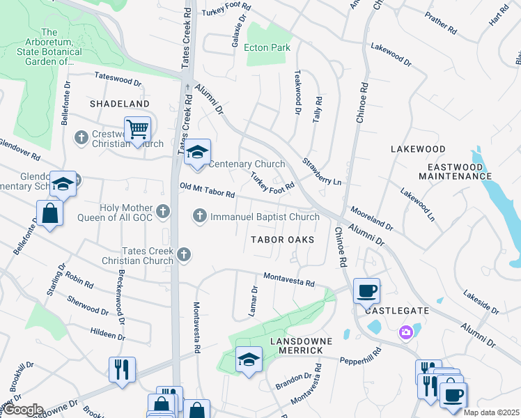 map of restaurants, bars, coffee shops, grocery stores, and more near 1201 Walkers Way in Lexington