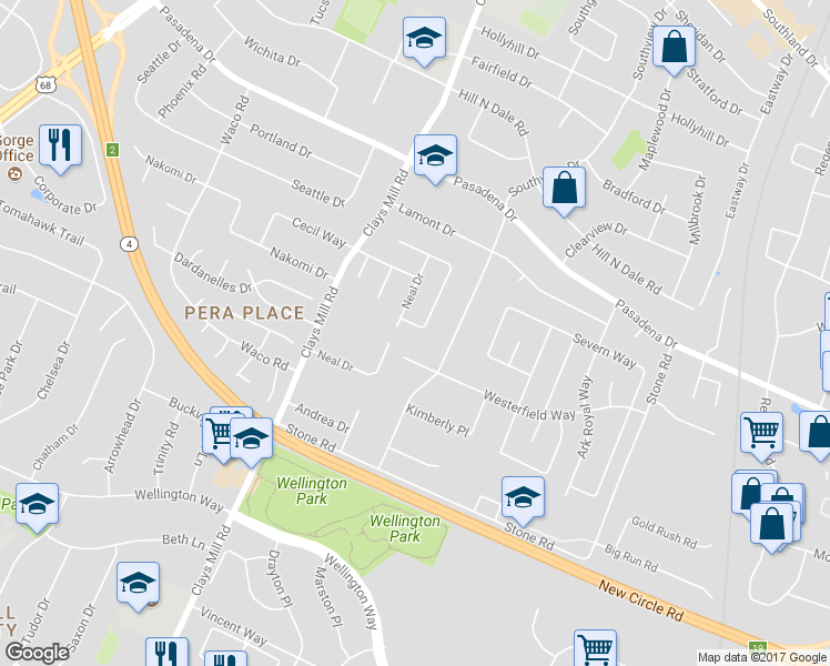 map of restaurants, bars, coffee shops, grocery stores, and more near 493 Ashley Way in Lexington