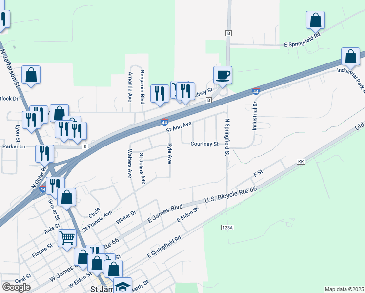 map of restaurants, bars, coffee shops, grocery stores, and more near 631 Saint Richard Street in Saint James