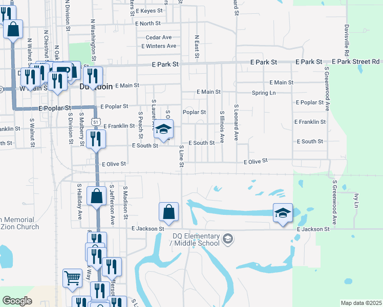 map of restaurants, bars, coffee shops, grocery stores, and more near 300-334 South Blackburn Street in Du Quoin
