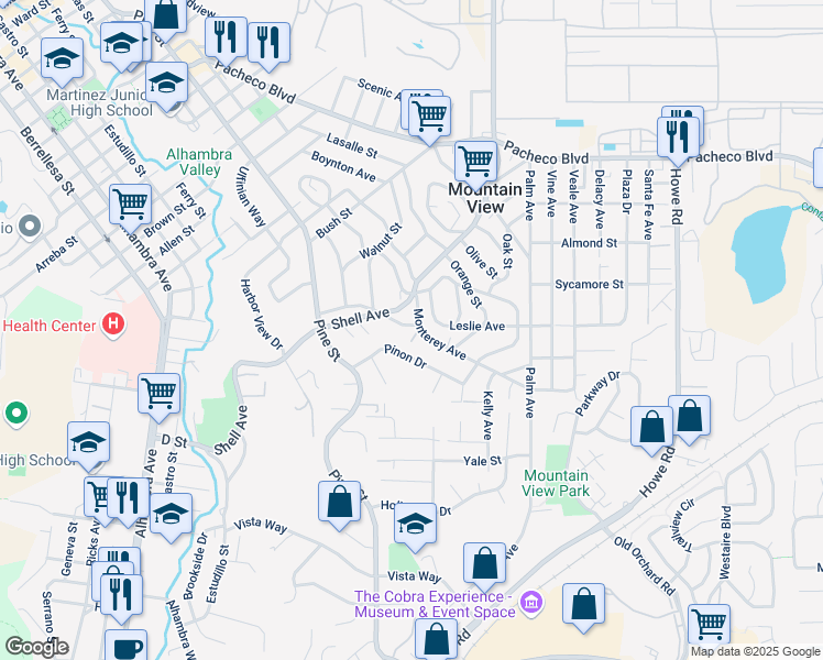 map of restaurants, bars, coffee shops, grocery stores, and more near 990 Magnolia Avenue in Martinez