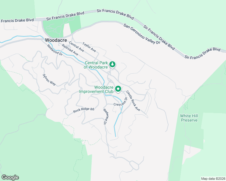 map of restaurants, bars, coffee shops, grocery stores, and more near 2 Garden Way in Woodacre
