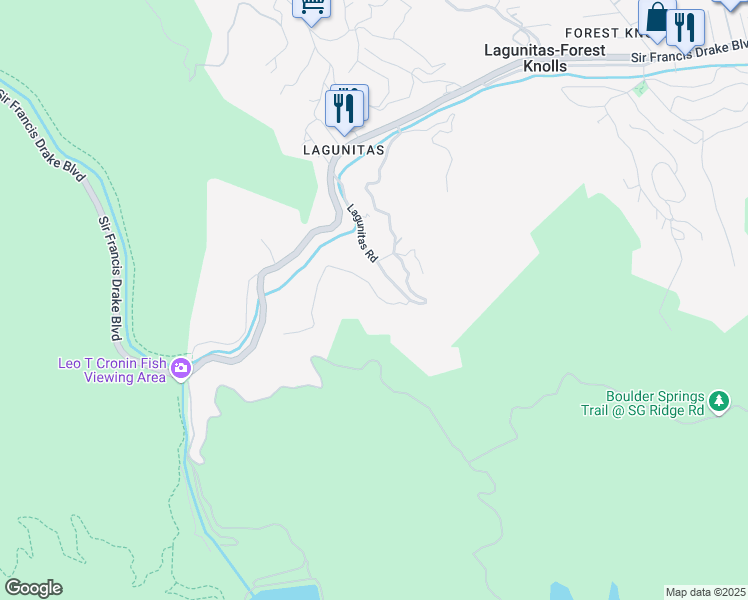 map of restaurants, bars, coffee shops, grocery stores, and more near 70 Spring Avenue in Forest Knolls