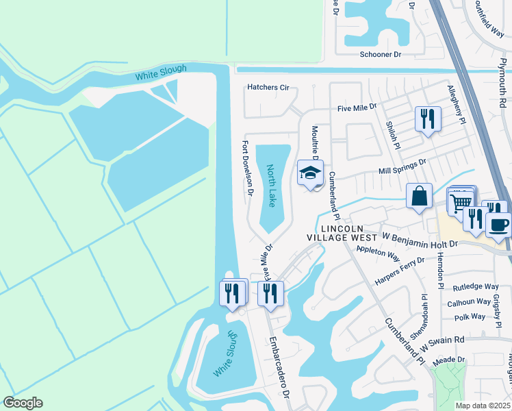 map of restaurants, bars, coffee shops, grocery stores, and more near 4118 Fort Donelson Drive in Stockton