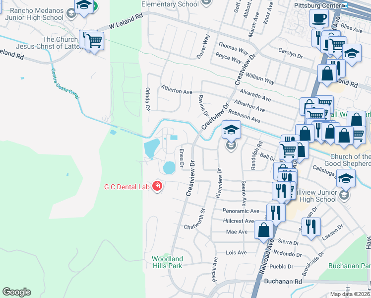 map of restaurants, bars, coffee shops, grocery stores, and more near 3718 Enea Drive in Pittsburg