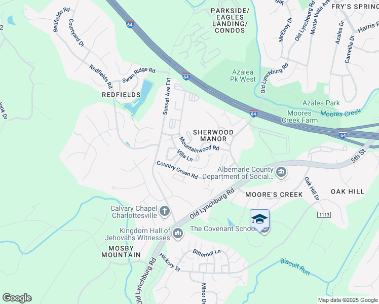 map of restaurants, bars, coffee shops, grocery stores, and more near 1242 Villa Lane in Charlottesville