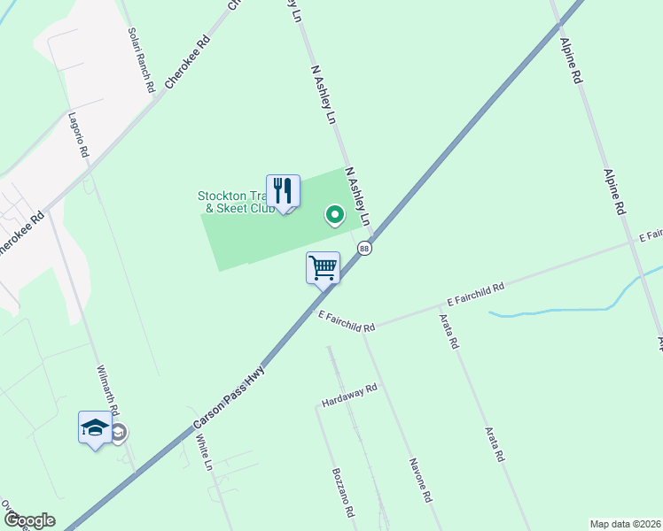 map of restaurants, bars, coffee shops, grocery stores, and more near 6831 Waterloo Road in Stockton