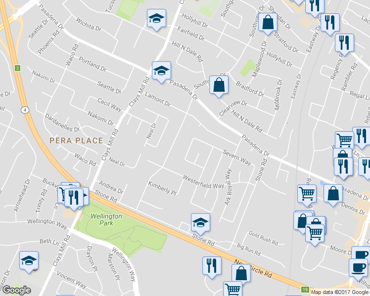 map of restaurants, bars, coffee shops, grocery stores, and more near 601 Severn Way in Lexington