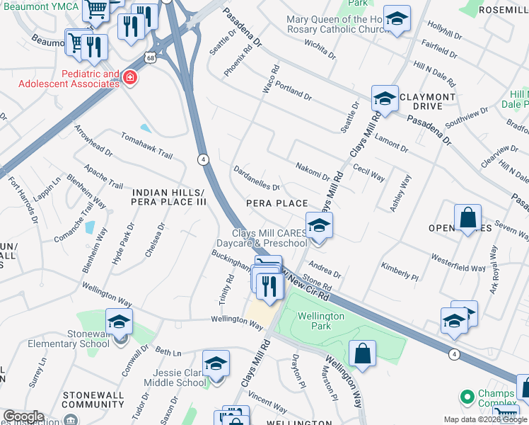 map of restaurants, bars, coffee shops, grocery stores, and more near 3008 Waco Road in Lexington