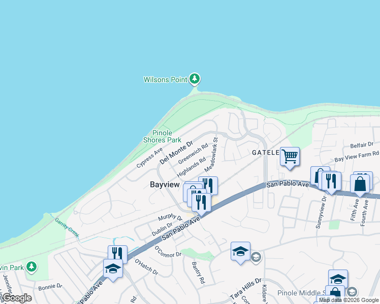 map of restaurants, bars, coffee shops, grocery stores, and more near in San Pablo