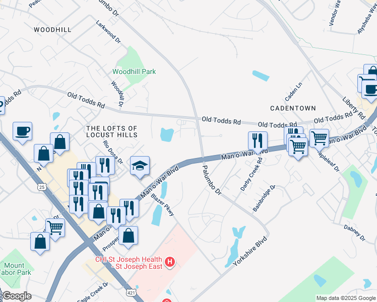 map of restaurants, bars, coffee shops, grocery stores, and more near 2770 Palumbo Dr in Lexington