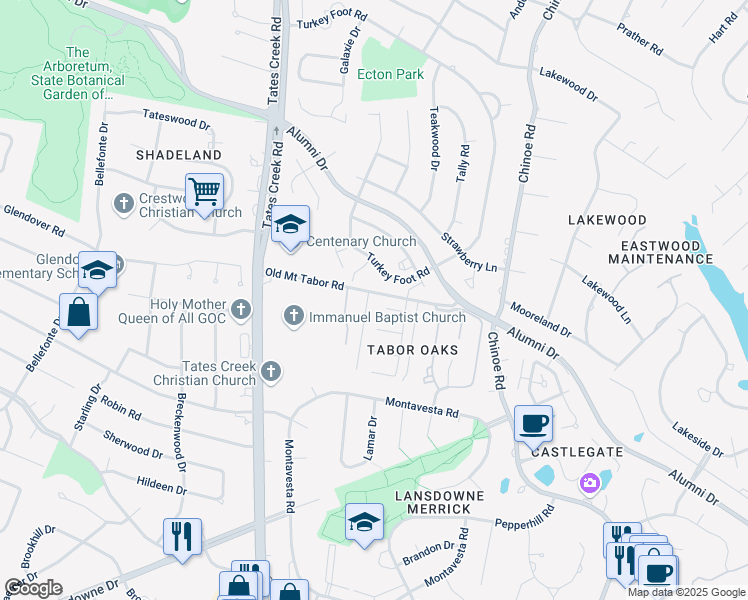 map of restaurants, bars, coffee shops, grocery stores, and more near 1201 Walkers Way in Lexington