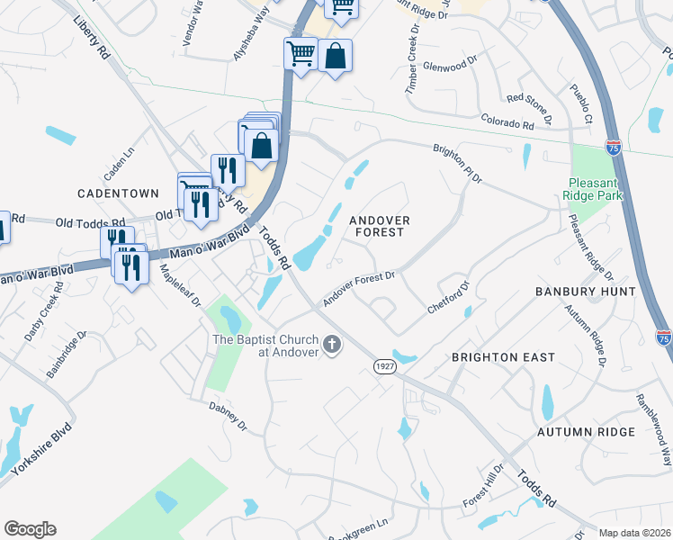 map of restaurants, bars, coffee shops, grocery stores, and more near 1241 Sheffield Place in Lexington