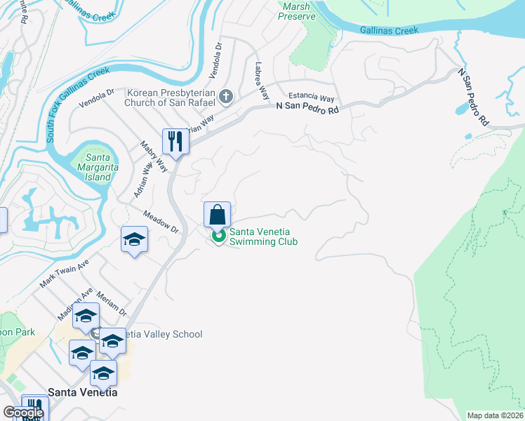 map of restaurants, bars, coffee shops, grocery stores, and more near 139 Granlee Road in San Rafael