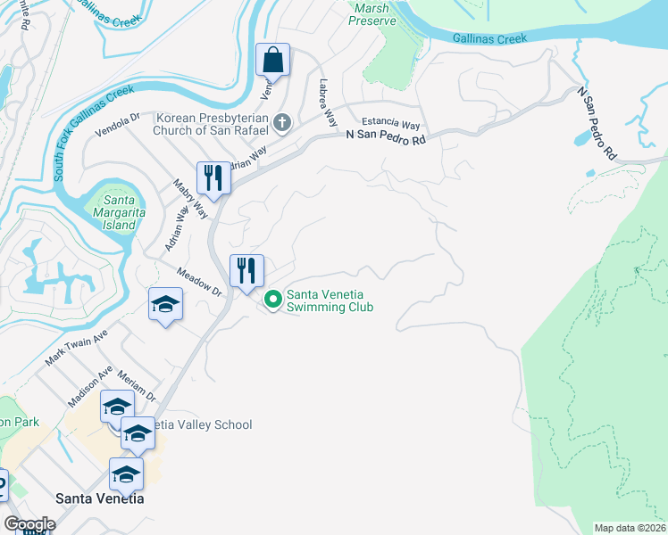 map of restaurants, bars, coffee shops, grocery stores, and more near 139 Granlee Road in San Rafael
