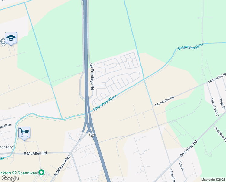 map of restaurants, bars, coffee shops, grocery stores, and more near 4900 North Saint Rt 99 E Fron Road Highway in Stockton