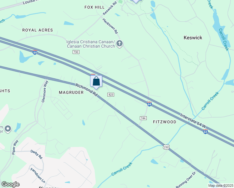 map of restaurants, bars, coffee shops, grocery stores, and more near 3756 Richmond Road in Keswick
