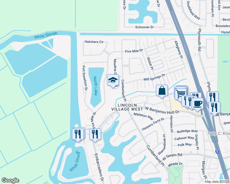 map of restaurants, bars, coffee shops, grocery stores, and more near 6835 Cumberland Place in Stockton