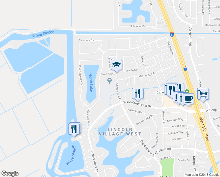 map of restaurants, bars, coffee shops, grocery stores, and more near 6835 Cumberland Place in Stockton