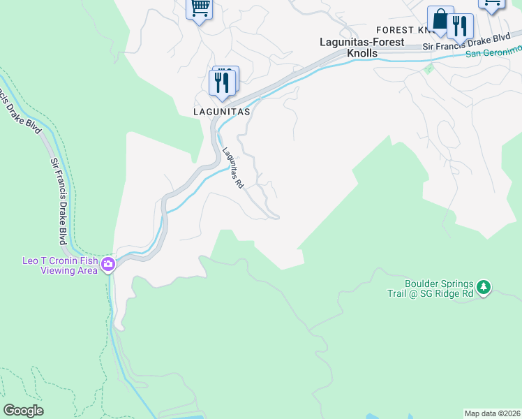 map of restaurants, bars, coffee shops, grocery stores, and more near 70 Spring Avenue in Forest Knolls