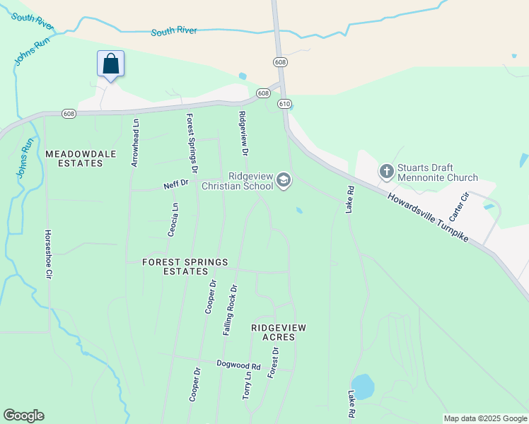 map of restaurants, bars, coffee shops, grocery stores, and more near 151 Ridgeview Drive in Stuarts Draft
