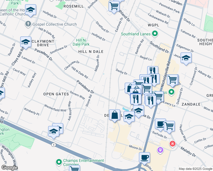 map of restaurants, bars, coffee shops, grocery stores, and more near 2556 Sun Seeker Court in Lexington