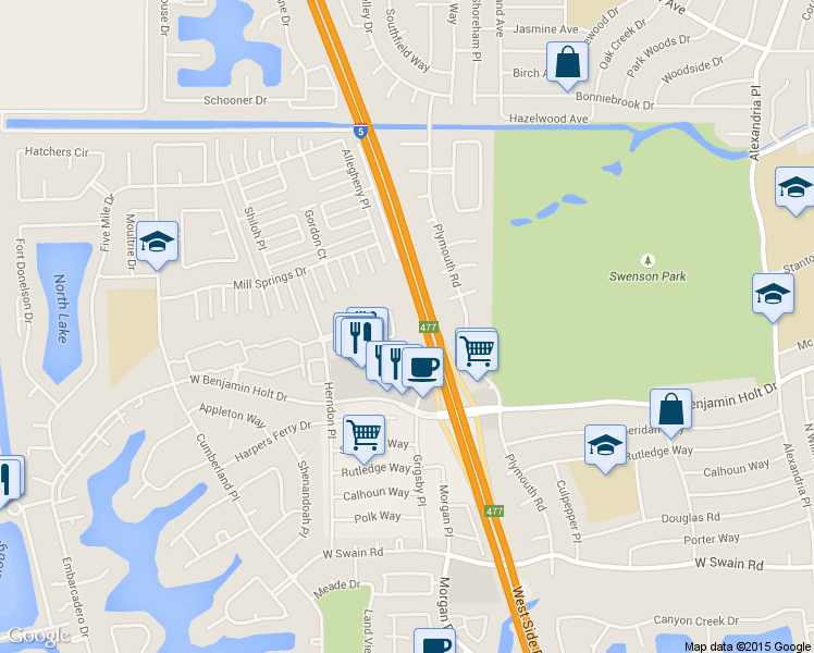 map of restaurants, bars, coffee shops, grocery stores, and more near 3268 Blue Ridge Circle in Stockton