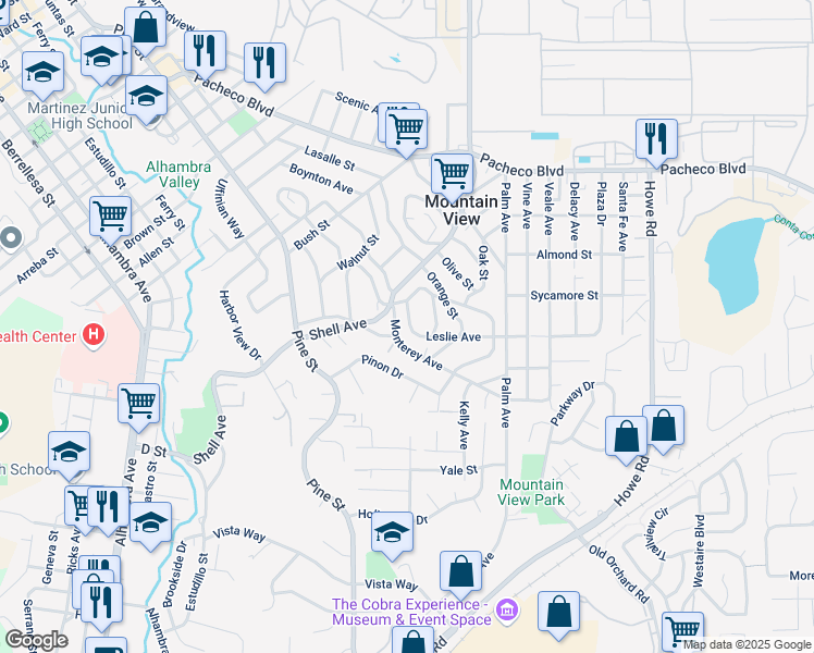 map of restaurants, bars, coffee shops, grocery stores, and more near 990 Magnolia Avenue in Martinez