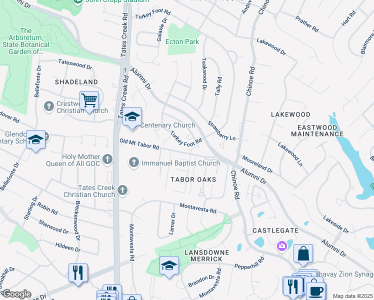 map of restaurants, bars, coffee shops, grocery stores, and more near 1201 Walkers Way in Lexington
