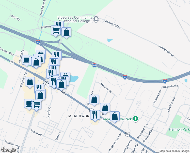 map of restaurants, bars, coffee shops, grocery stores, and more near 177 Westside Drive in Winchester