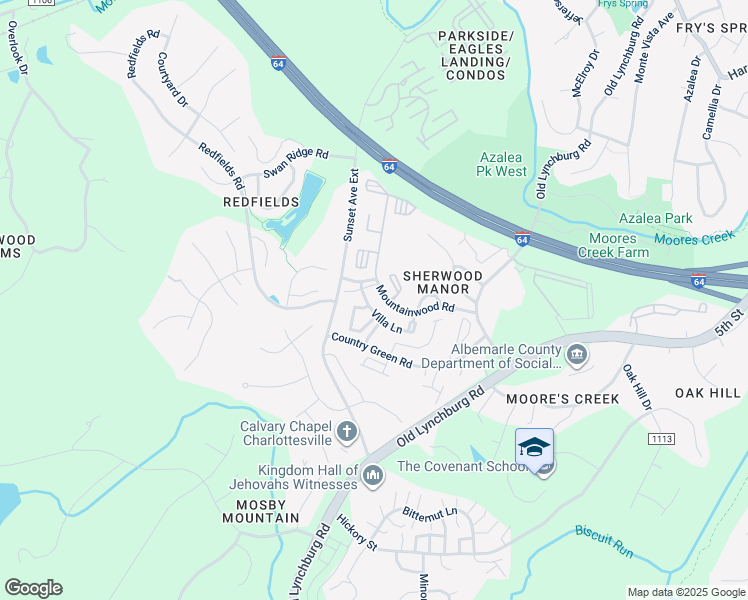 map of restaurants, bars, coffee shops, grocery stores, and more near 1274 Villa Lane in Charlottesville