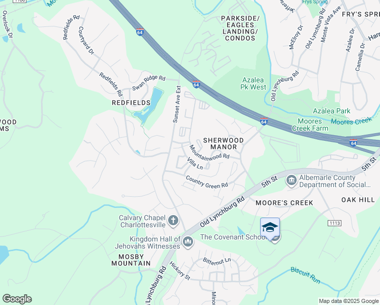 map of restaurants, bars, coffee shops, grocery stores, and more near 1242 Villa Lane in Charlottesville