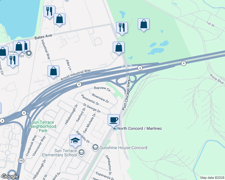 map of restaurants, bars, coffee shops, grocery stores, and more near 3933 Bayview Circle in Concord