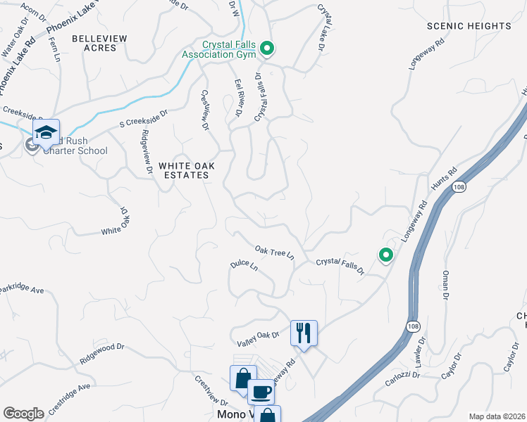 map of restaurants, bars, coffee shops, grocery stores, and more near 21185 Crystal Falls Drive in Sonora