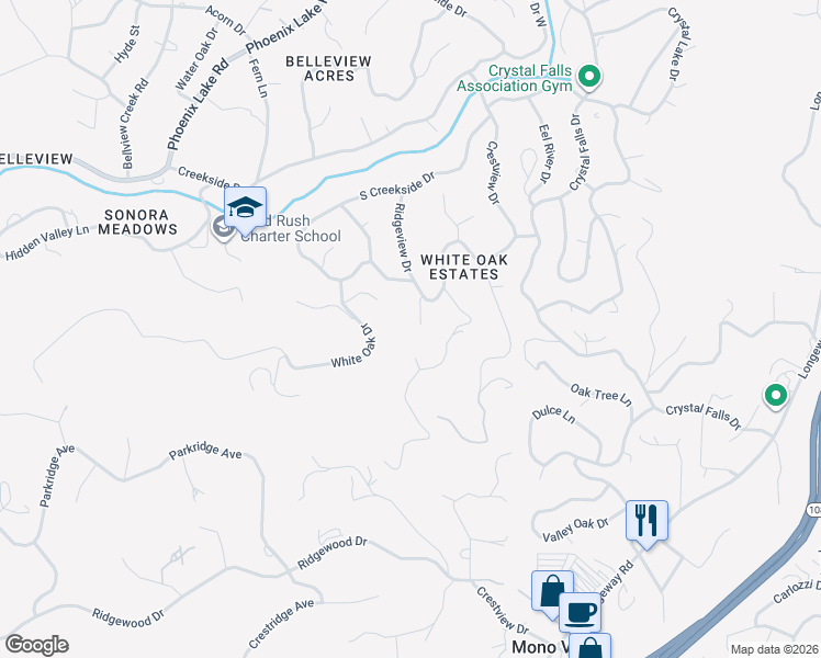 map of restaurants, bars, coffee shops, grocery stores, and more near 21201 Fernwood Ct in Sonora