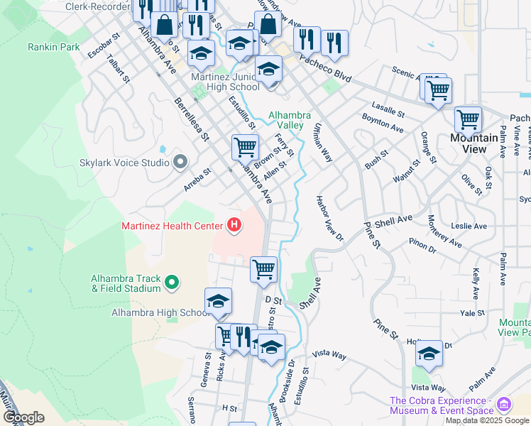 map of restaurants, bars, coffee shops, grocery stores, and more near 400 Soto Street in Martinez