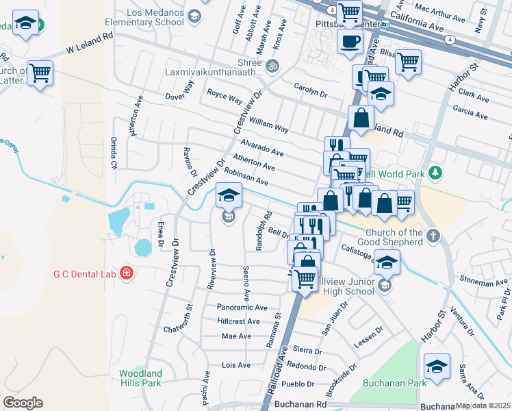 map of restaurants, bars, coffee shops, grocery stores, and more near 8 Lou Ann Pl in Pittsburg