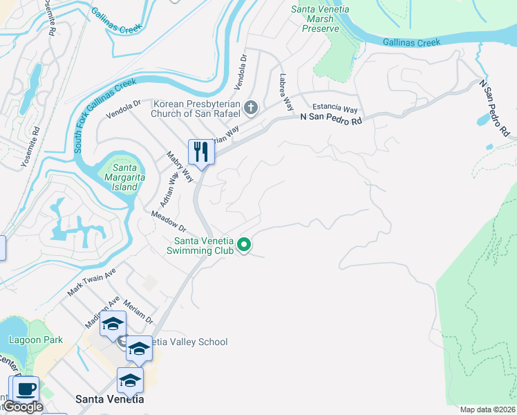 map of restaurants, bars, coffee shops, grocery stores, and more near 82 Sidney Court in San Rafael