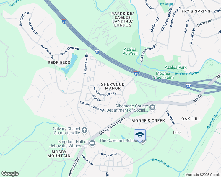 map of restaurants, bars, coffee shops, grocery stores, and more near 662 Lockesley Terrace in Charlottesville