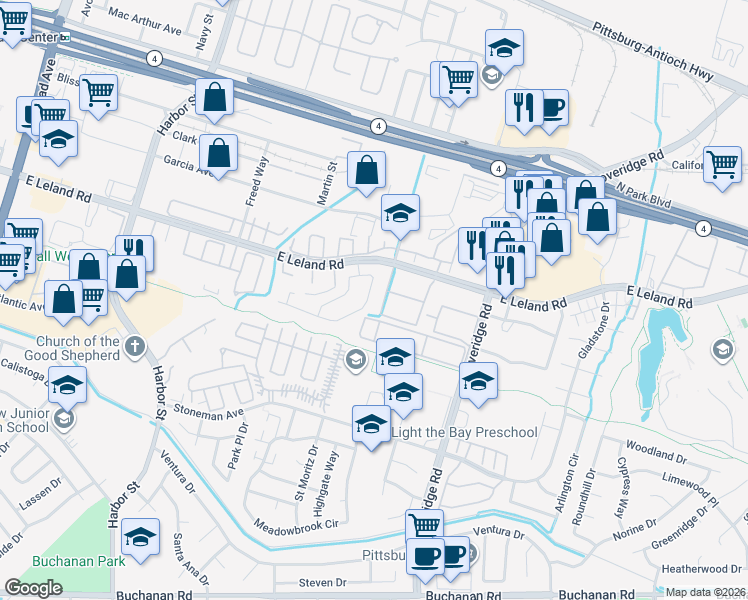 map of restaurants, bars, coffee shops, grocery stores, and more near 2201 Fairbourne Drive in Pittsburg
