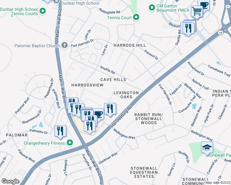 map of restaurants, bars, coffee shops, grocery stores, and more near 3512 McNair Way in Lexington